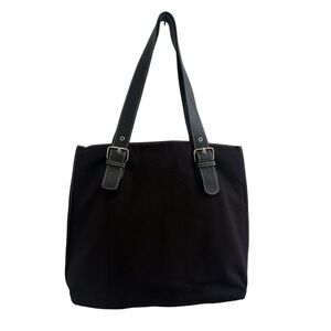 Danier Tote Bag Leather and Canvas Inner Pockets Zipper Black